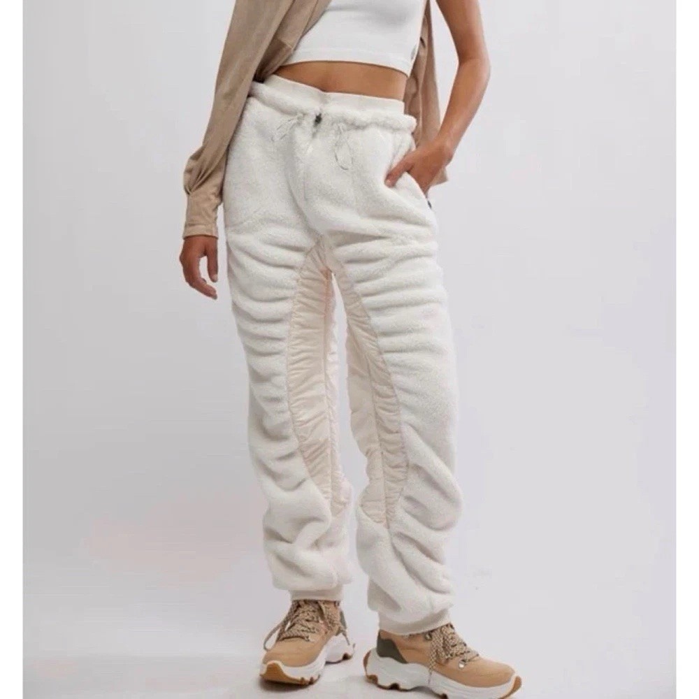 New Free People Sundown Fleece Joggers Pants FP Movement Ivory Medium oversized